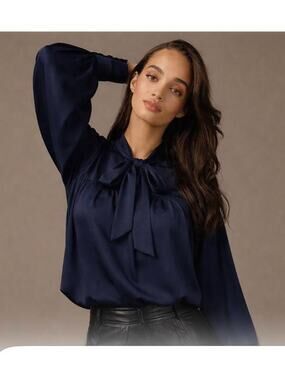 Hunter Bell The Celeste Silk Voile Blouse in Navy S